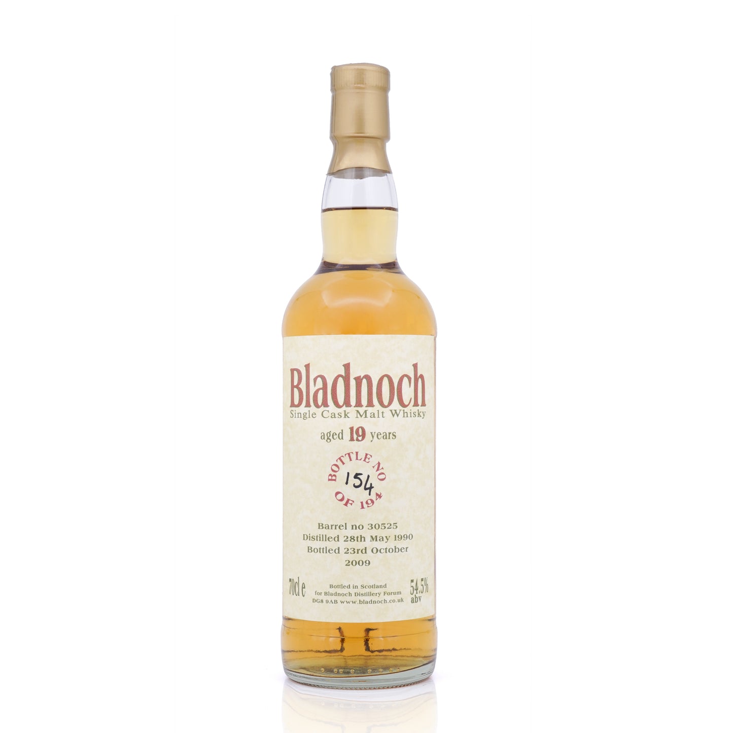 Bladnoch 19 Years Old 1990-2009 Cask No.30525 54.5% 700ml