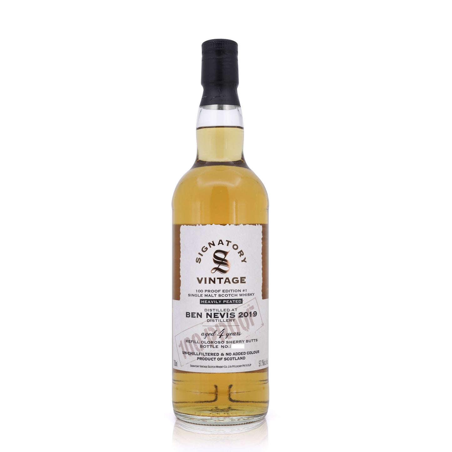 Ben Nevis Heavily Peated 4 Years Old 2019/2023 Signatory Vintage 100 Proof Edition #1 57.1% 700ml